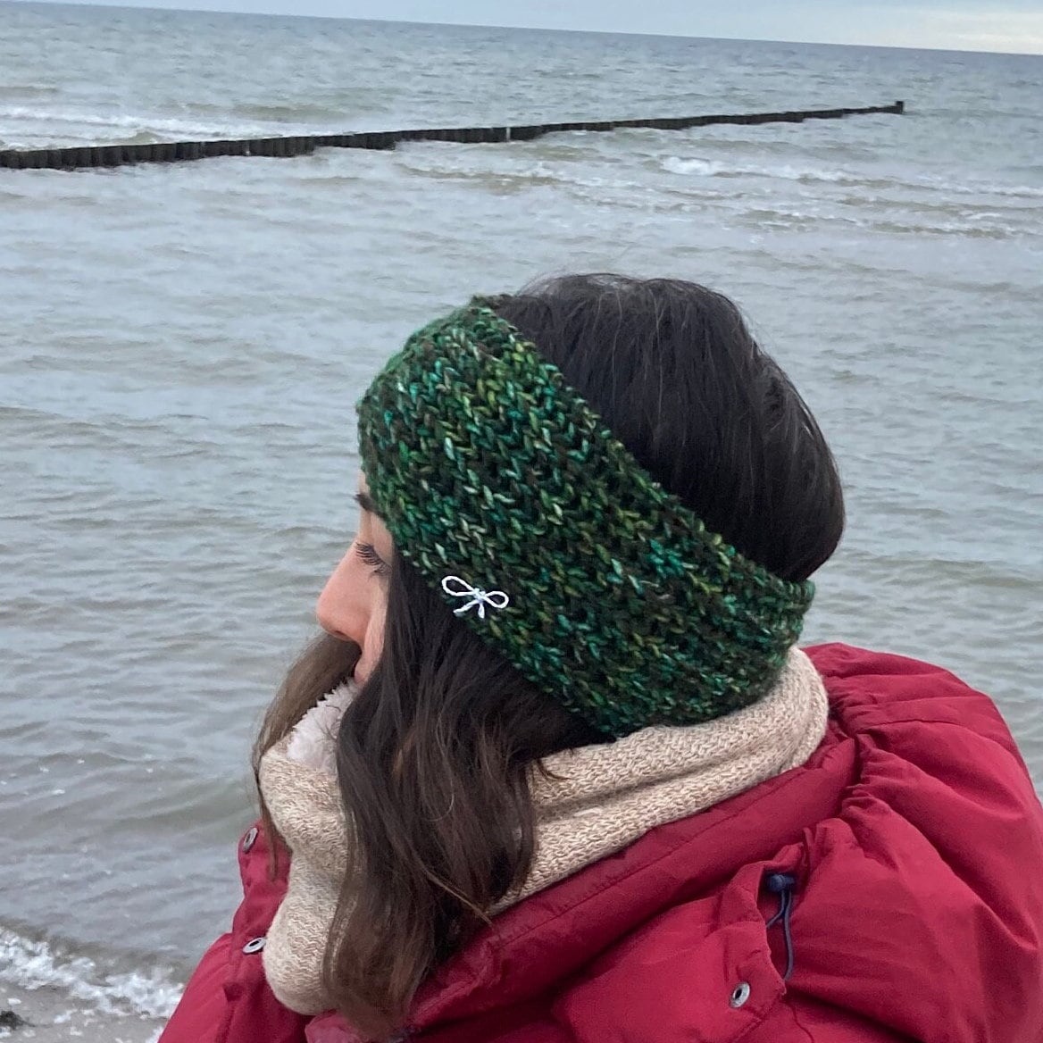 Handgestricktes Stirnband aus 100% Merino Schurwolle in Smaragdgrün - AyWool