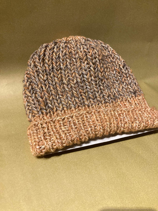 Handgestrickte Graubraune Mütze aus Seide und Schurwolle - AyWool